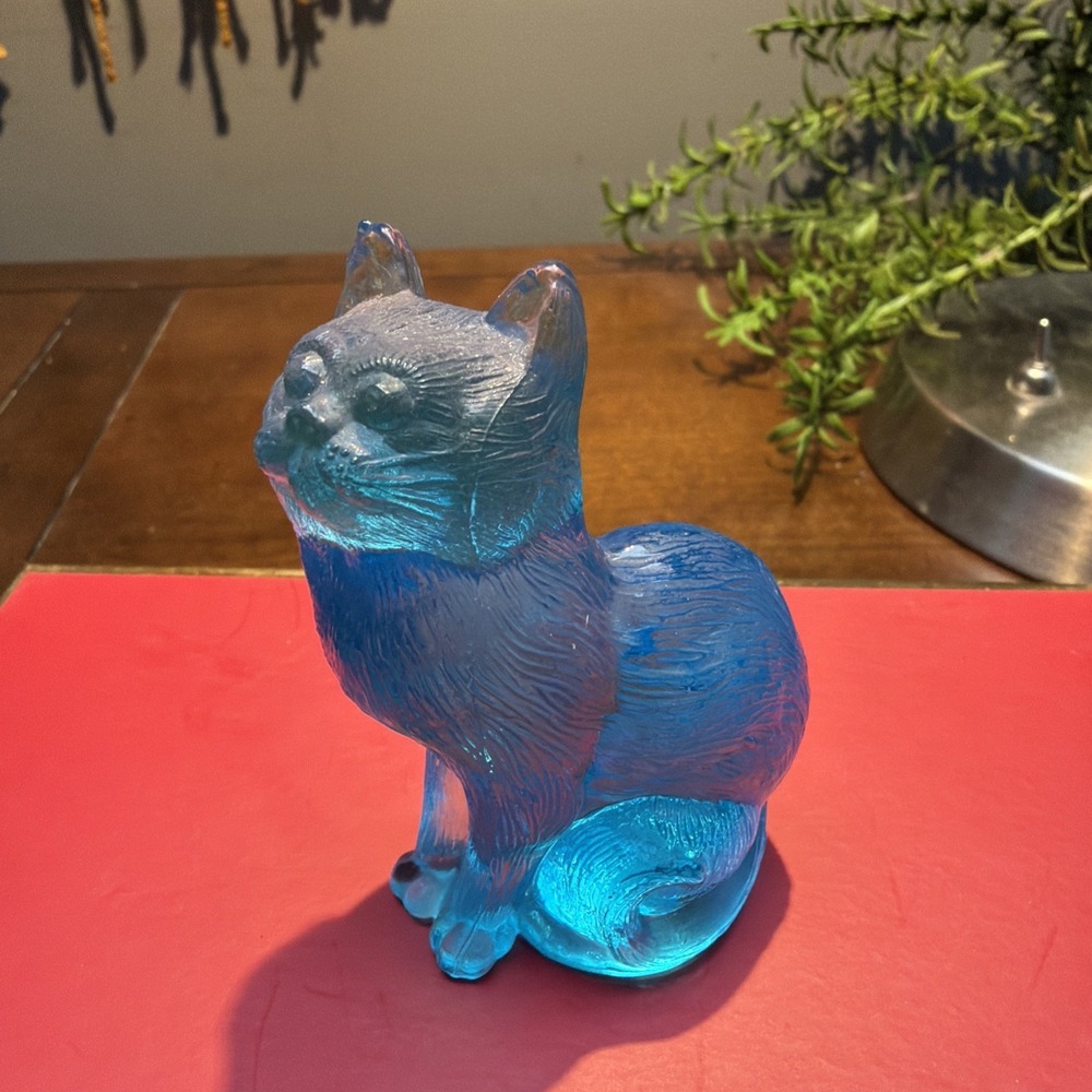 Vintage Mosser Glass Cat Original Blue 3" EUC RARE